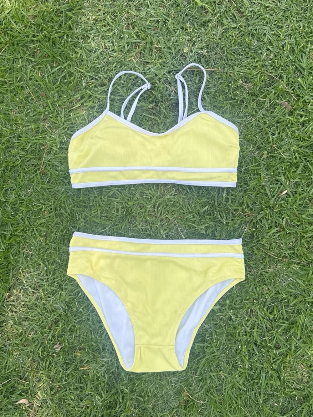 SHEIN Yellow Bikini Set with White Trim